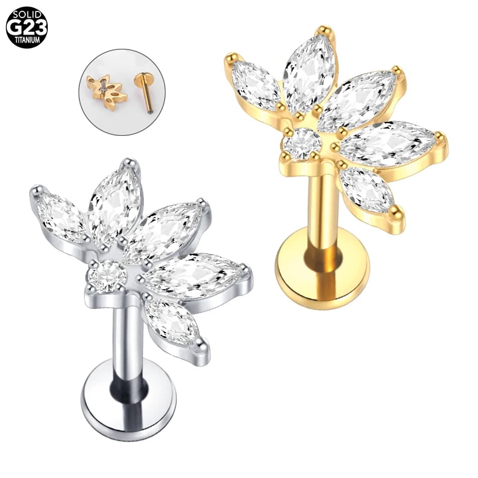 1/5pcs button earring with zircons shaped white horse eye implantation for women jewelry with Labret lip piercing with internal thread