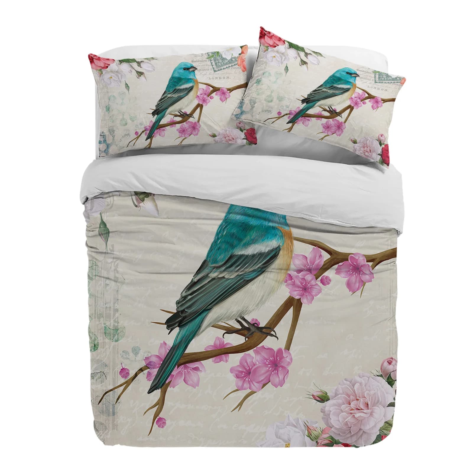 Copripiumino vintage con fiori e uccelli con federa Set di biancheria da letto personalizzato 3 pezzi Copripiumino Letto matrimoniale Tessili per la casa