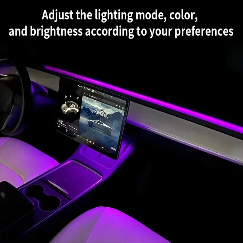 Per Tesla Model 3 Y Pannello strumenti Luce ambientale Ricarica wireless Luce d'atmosfera a LED Controllo APP Strisce LED Illuminazione al neon