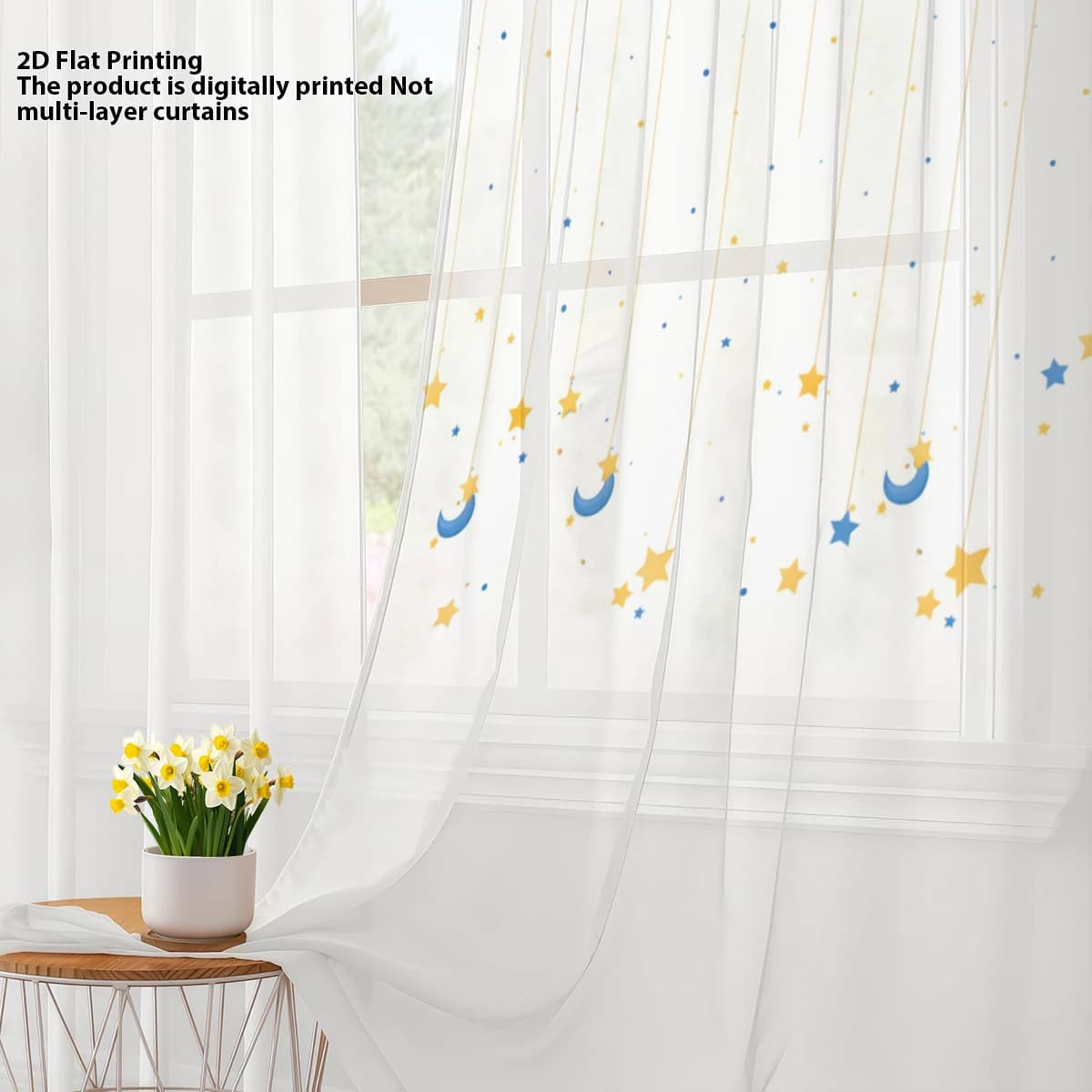 Tenda Trasparente Calmante con Stelle e Luna - Filtrante di Luce, Privacy, con Passanti, per Soggiorno/Camera da Letto/Camera dei Bambini