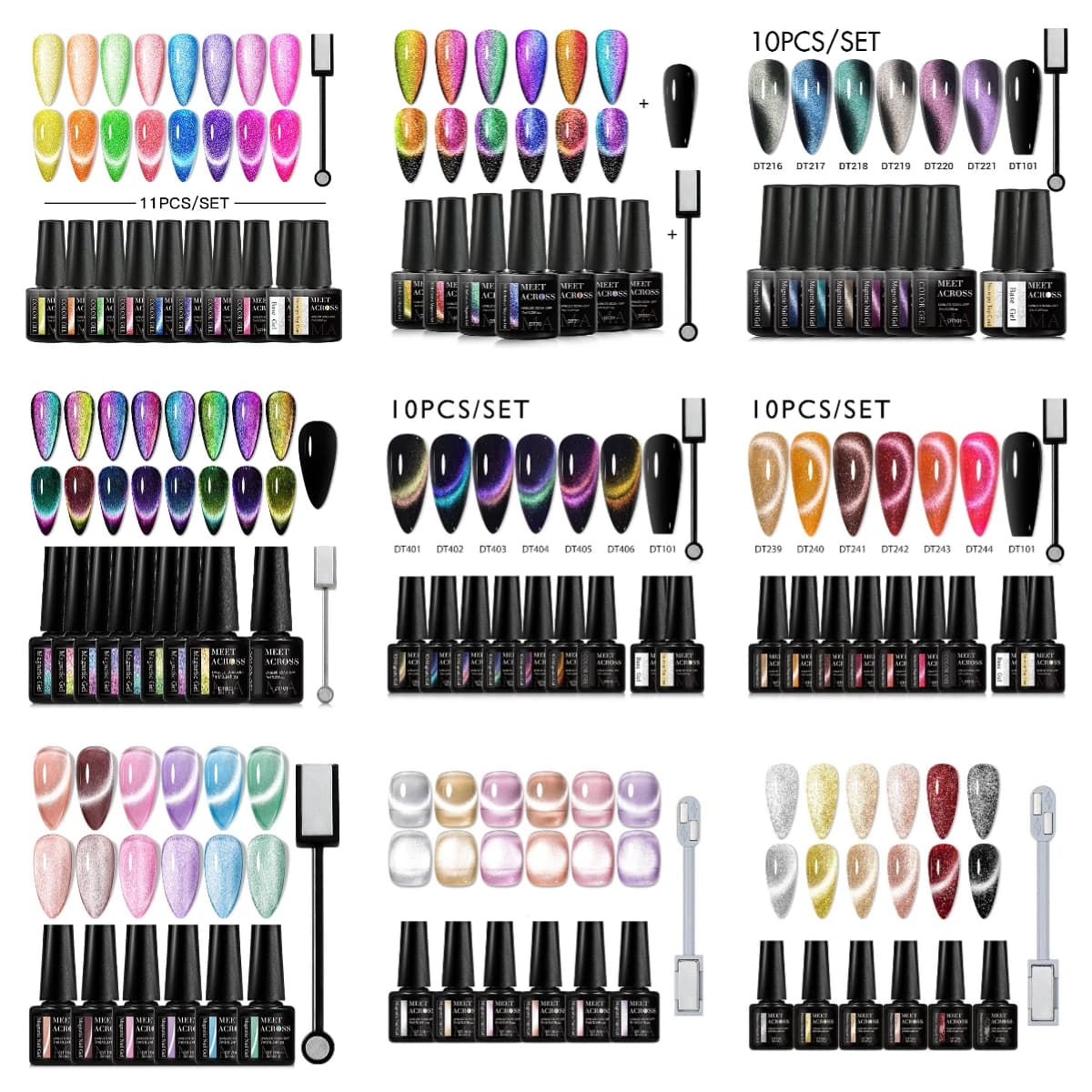 MEET ACROSS 7ml Cat Set di smalti gel magnetici Glitter Arcobaleno Kit di smalti gel magnetici scintillanti Fai da te Nail Art Vernis Manicure