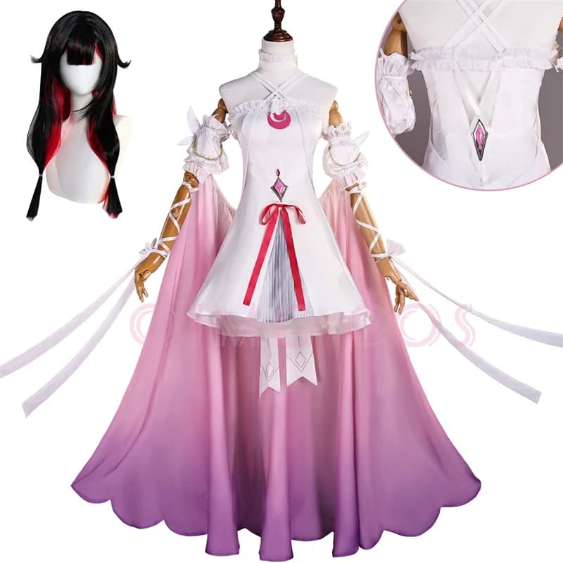 Costume Cosplay Genshin Impact FES Columbina per Adulti, Uniforme da Carnevale con Parrucca, Costume per Feste Anime, Halloween, Mascherata, Gioco per Donne
