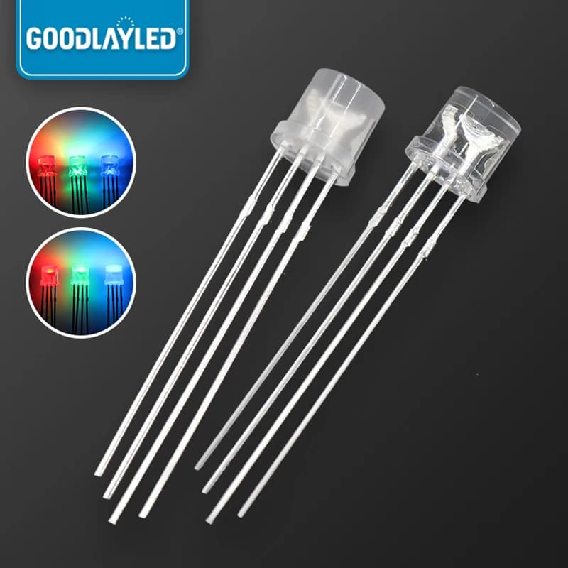 1000PCS Flat Top 5mm RGB LED Transparent/Diffused 4-PIN Multicolor DIP Red Blue Green Full Color Light Diode