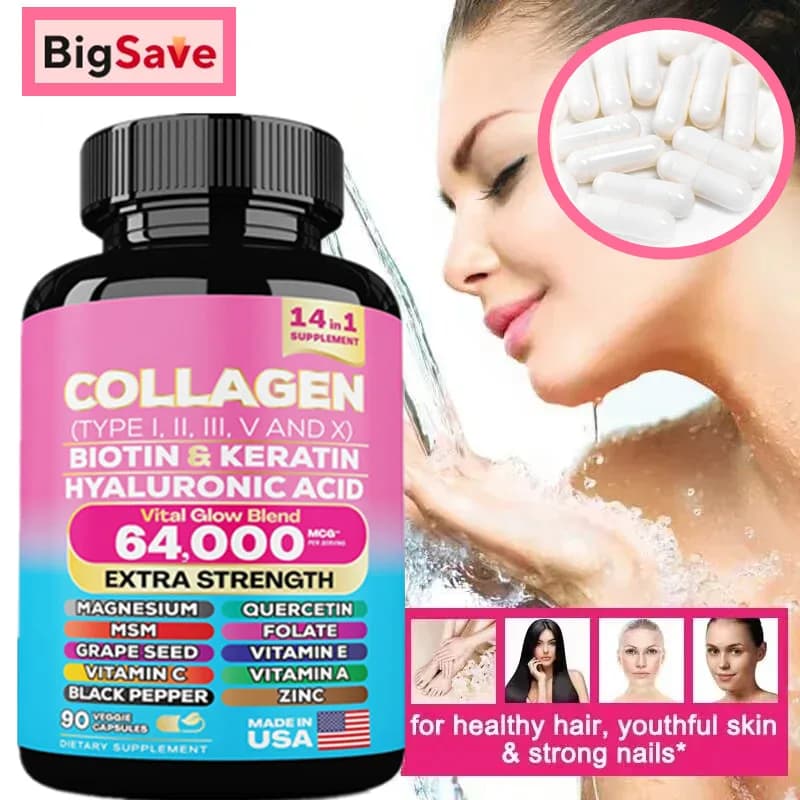 Hydrolyzed collagen capsules, hyaluronic acid, biotin, vitamins, supports hair nails of healthy skin joints, NAD supplement + for women