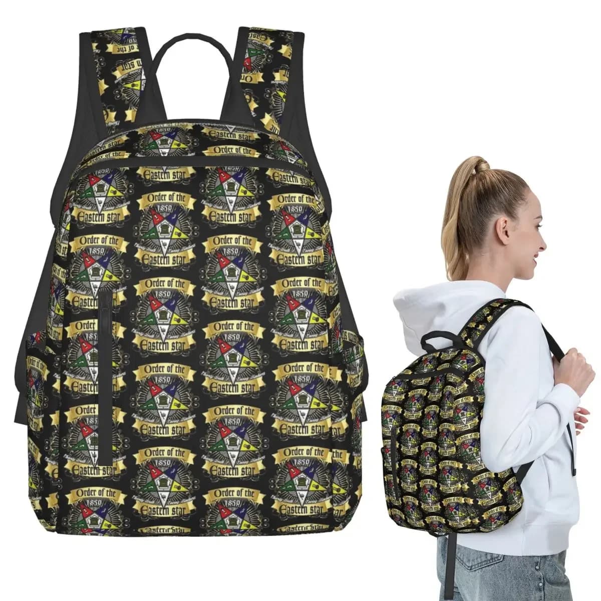 OES Style Order Of The Eastern Star Logo Sistar Freemason Backpack Student BookBag School Bag Computer Shoulder Bags Boys Girls