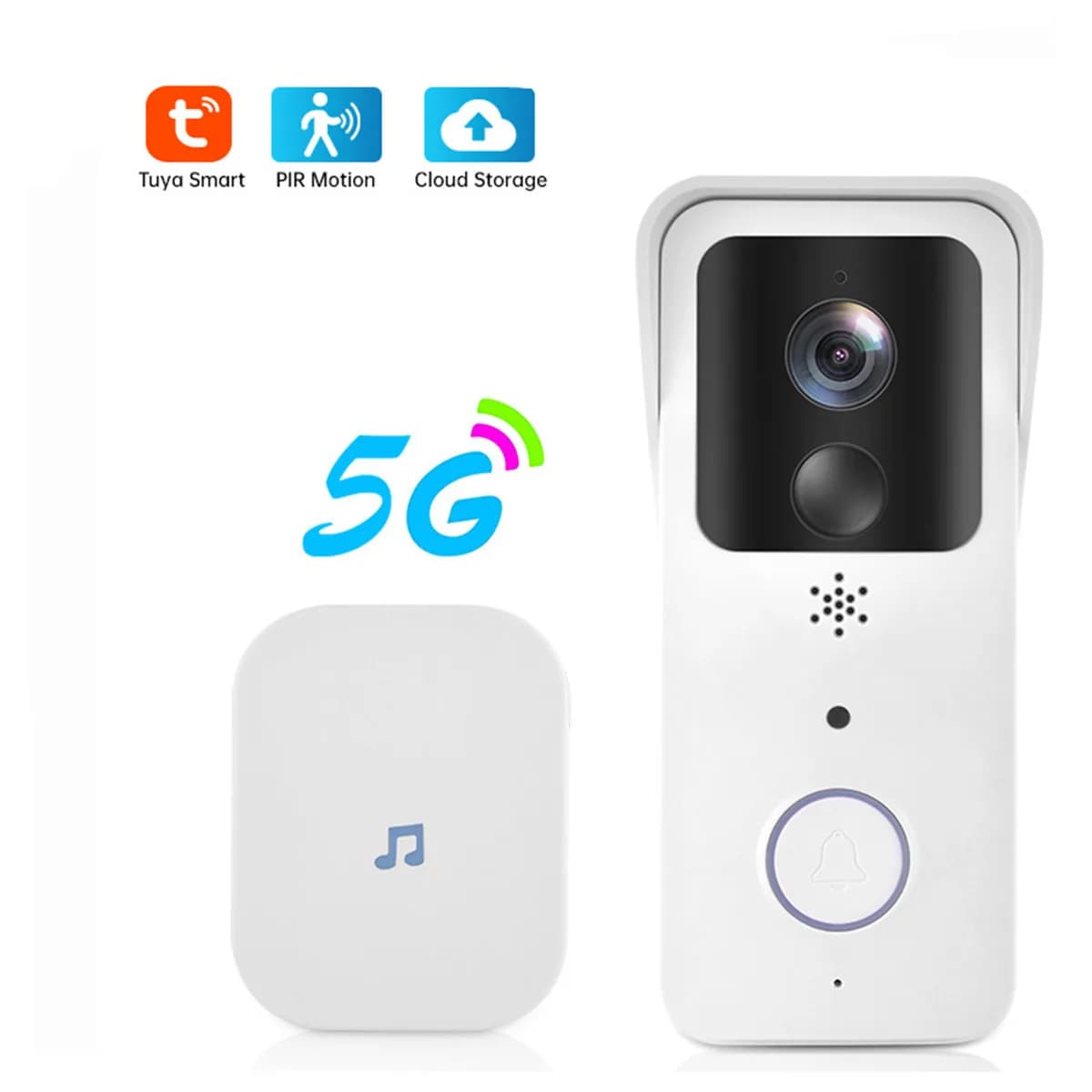 2MP 1080P 5G Tuya Battery Power WIFI IP Doorbell Visual Video Door Phone Long Time Standby Intercom Door Entry Peephole Viewer