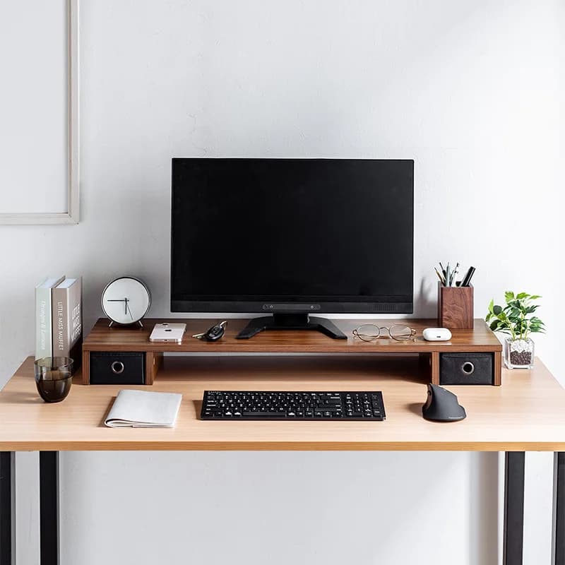 Support for monitor with drawer - Adjustable table stand, keyboard and accessories storage shelf, space saving organizer