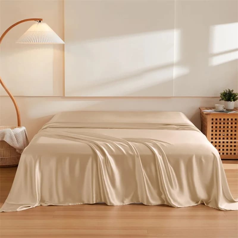 1 Pezzo Lenzuolo Piatto in Seta di Gelso Lussuoso e Liscio, Lenzuolo Superiore per Letto Singolo, Matrimoniale, King, Queen Size, Biancheria da Letto per Coppie, Copriletto Morbido