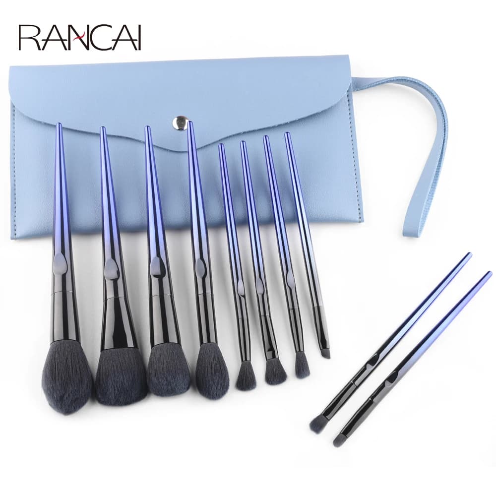 10 Pcs Makeup Brushes Navy Blue Premium Synthetic Hair Foundation Blending Brush Tool Powder Eyeshadow Cosmetic Set Case