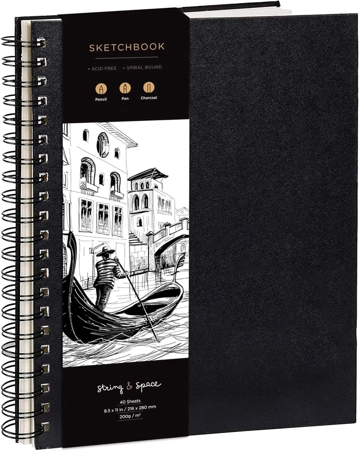 Hardcover Sketchbook 200GSM Thick Paper for Drawing and Mixed Media, Large Spiral Art Pad 8.25x11.4, 40 Sheets