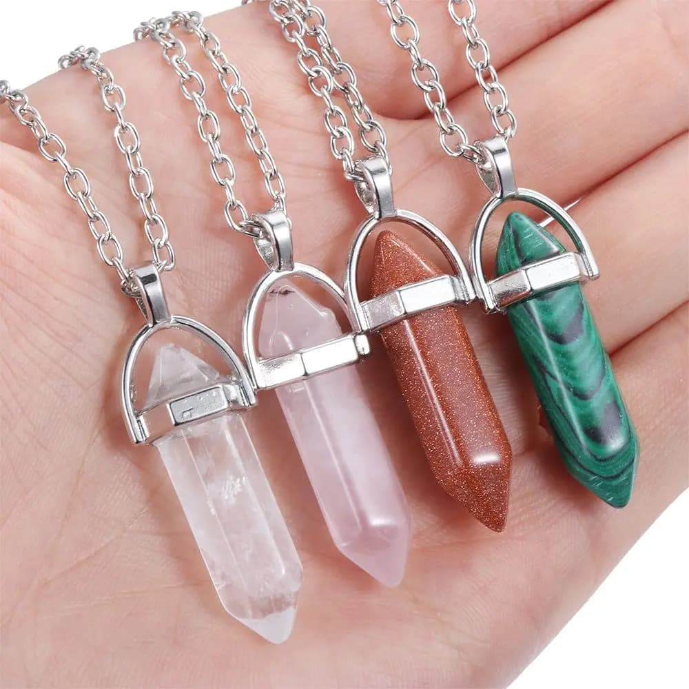 Accessori per gioielli con catena al quarzo con pendente in pietra di cristallo naturale Chakra a pendolo placcato in argento