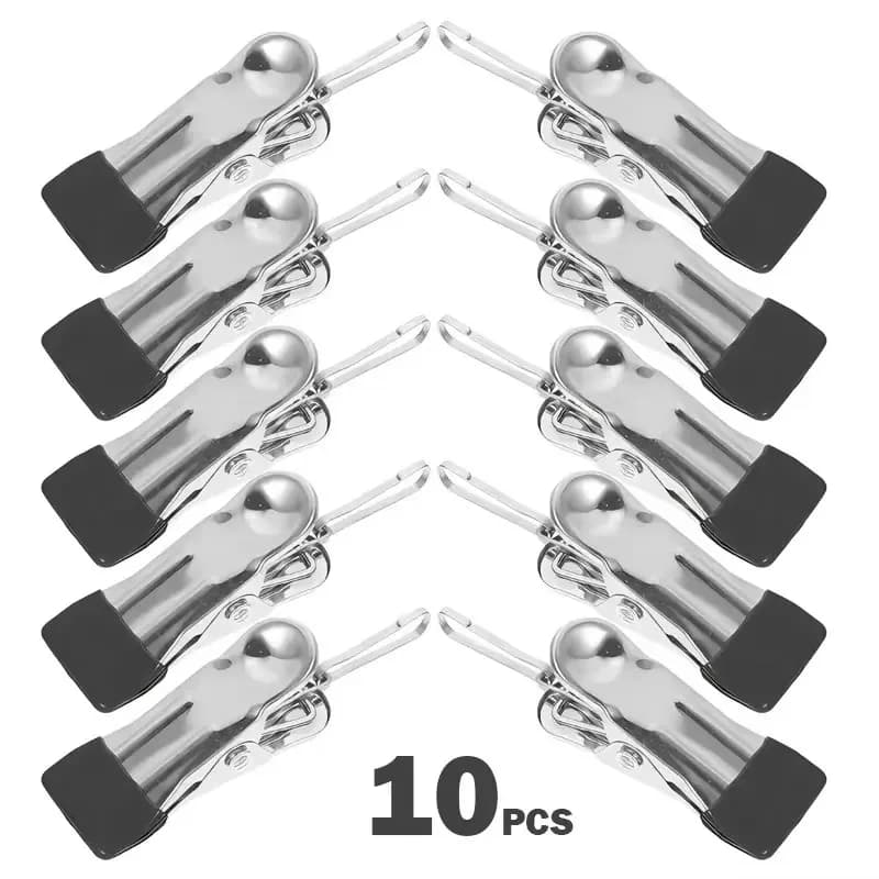 Clip in acciaio inossidabile da 10 pezzi con fibbia rimovibile, clip in metallo multiuso antivento e antiscivolo per borse, asciugamani e bucato, clip di chiusura versatili per uso domestico per una conservazione pratica