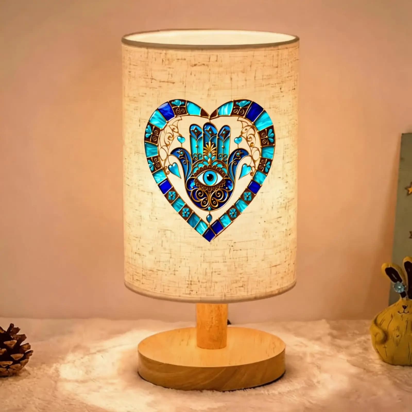 Ramadan Lantern Night Light Hamsa Evil Eye Wooden Desk Lamp Bedside Table Light Bedroom Decor Personalized Gift Custom Lighting