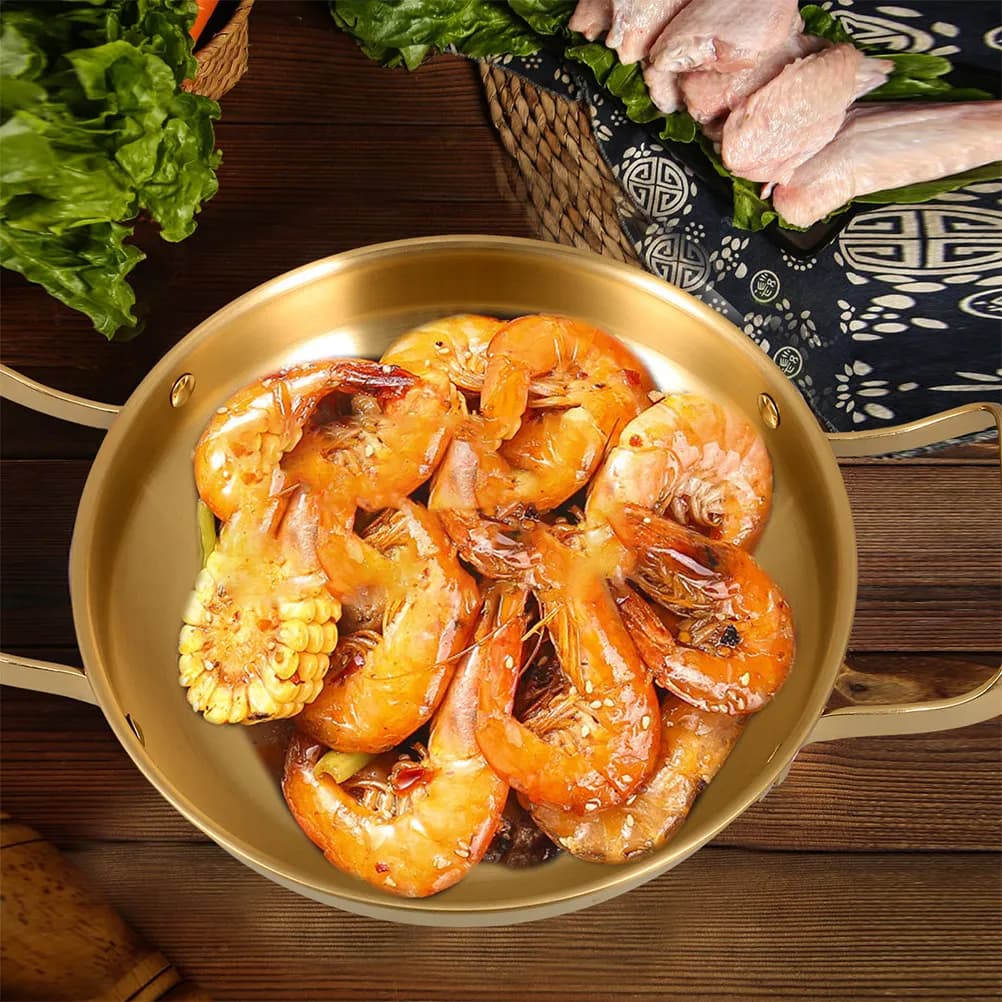 Pentola per Stufati in Acciaio Inox con Doppio Manico, Fondo Piatto, Padella per Frutti di Mare, Pentola per Ramen Coreano, Padella per Induzione