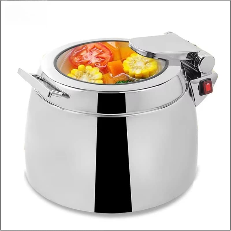 11 litre stainless steel electric soup pot with round glass lid Hydraulic heating for hotel buffet Use of restaurant Chafer Kettle