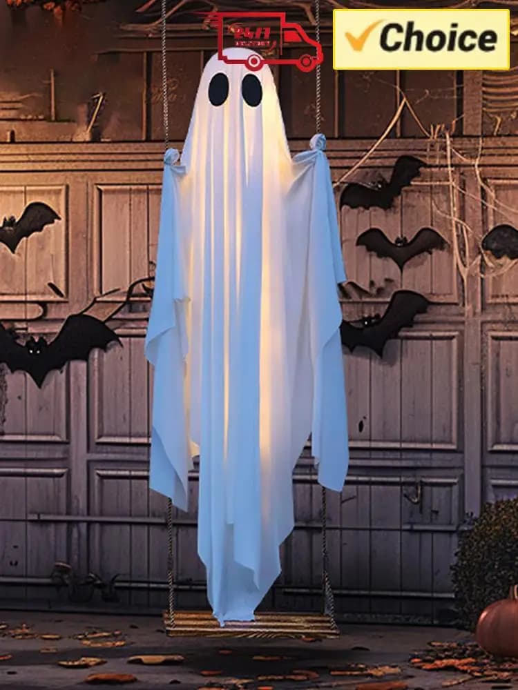 Decorazioni fantasma altalena sospesa di Halloween con luci a corda Decorazioni di Halloween per esterni Decorazioni fantasma spaventose per alberi da portico