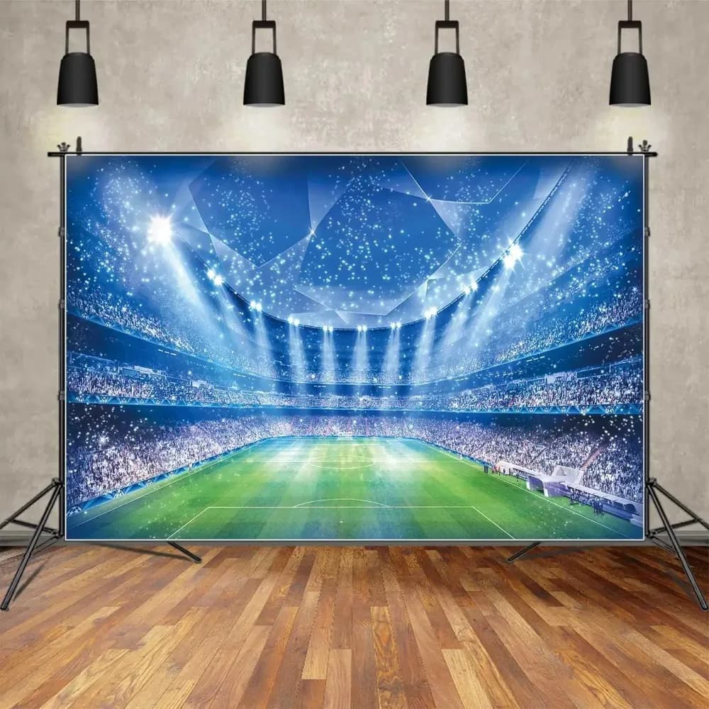 Birthday Banners Background Soccer Sports Field with Green Grass, Birthday Party Decoration for Children, Photo Wallpaper
