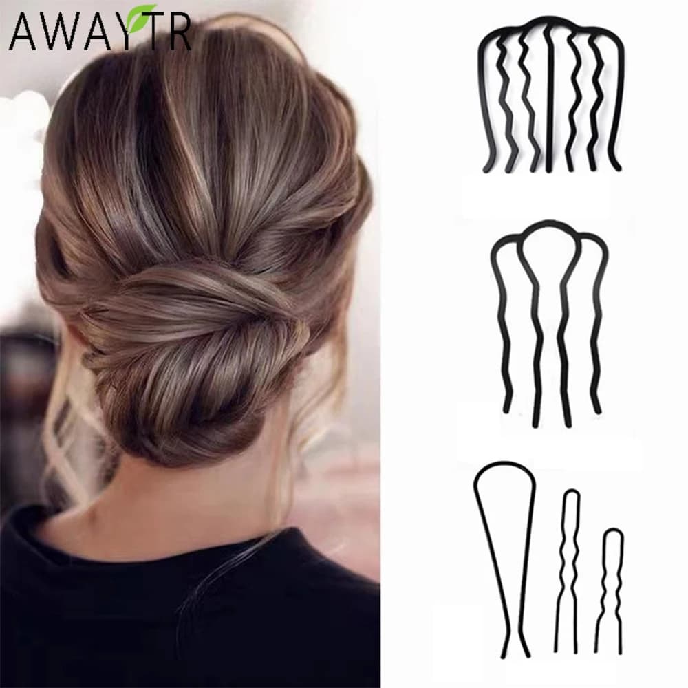 AWAYTR Metal Black Bigodino Hairstyle Pettine Barete Spilli Fork Hooks Fork for Women Girl Bride Accessories Hairstyles Ornament