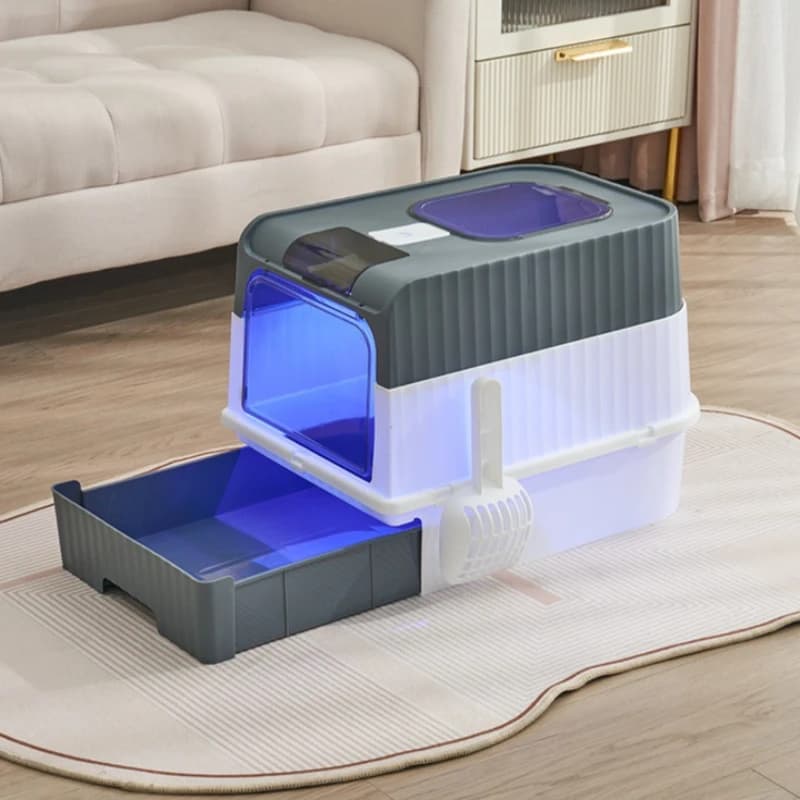 Lettiera per Gatti Completamente Chiusa con Cassetto, Toilette Anti-Schizzi con Sterilizzazione UV, Accessori per la Pulizia degli Animali Domestici