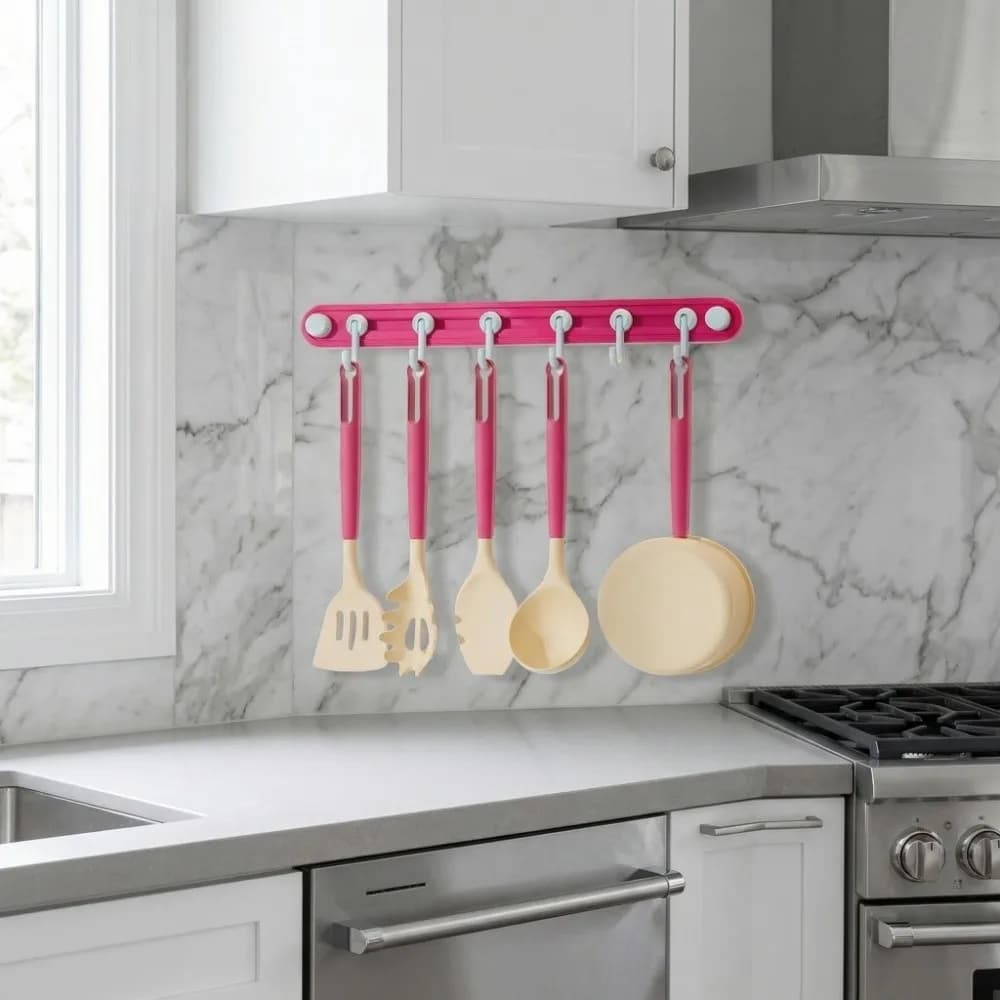 Ganci a ventosa in plastica, impermeabili, senza tracce, con 6 teste, colore caramella, salvaspazio, per cucina e asciugamani
