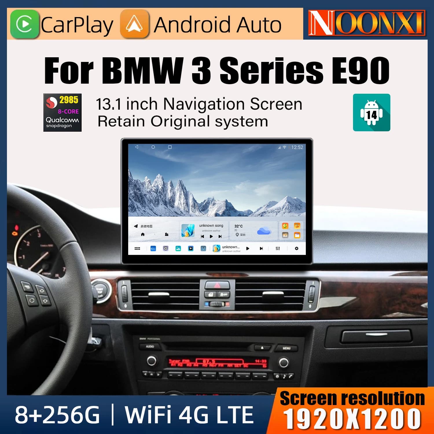 Carplay Android 14 Autoradio Per BMW Serie 3 E90 E91 E92 2006 - 2011 Carplay Android Auto QLED 2K Schermo Lettore Multimediale GPS