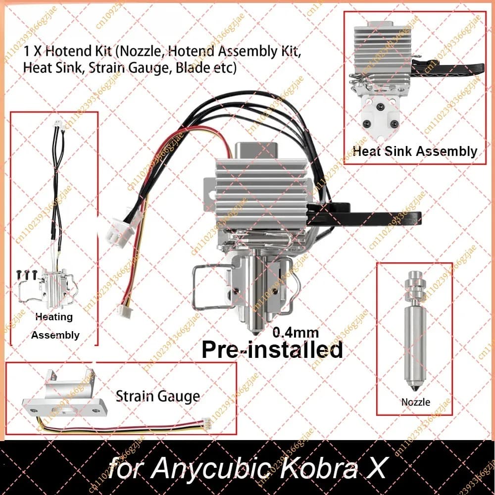 0.4mm Pre-Installed Hotend Kit for Anycubic Kobra X, Replacement 3D Printer Part