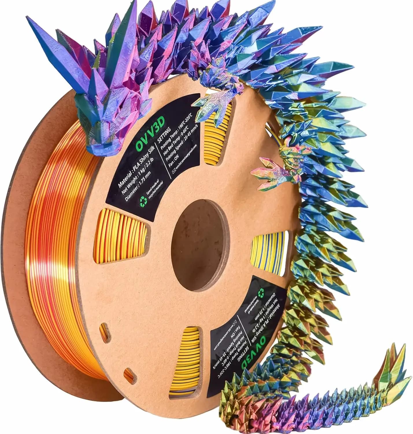 Filamento PLA Seta Arcobaleno Tricolore 1.75mm +/-0.02mm, 1kg per Stampa 3D Fluida