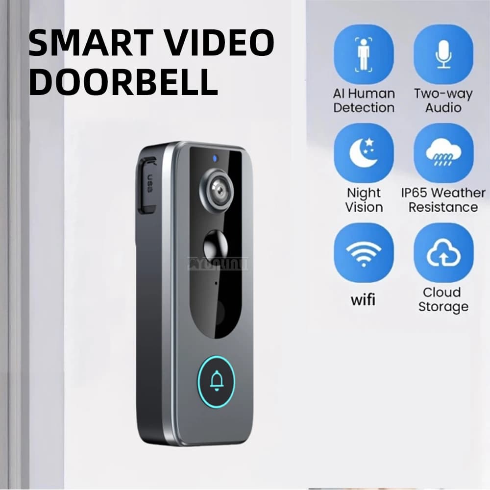 Videocitofono Doodle intelligente HD | Wireless, rilevamento del movimento PIR, conversazione bidirezionale, visione notturna | Campanello per porta intelligente abilitato WiFi ​