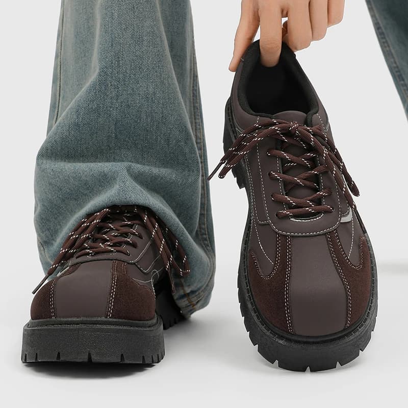 Scarpe da Uomo di Lusso Stile Punk Rock, Scarpe con Plateau, Oxford con Lacci, Sneakers in Pelle Nera Trendy Originali, Calzature di Design