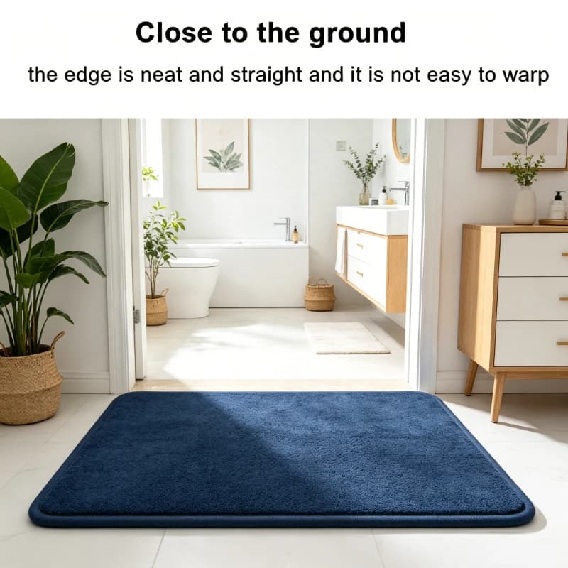 Set of 2 Navy Coral Velvet Floor Mats 50×80cm, Soft Anti-slip Absorbent Pads for Doorway and Bathroom Use