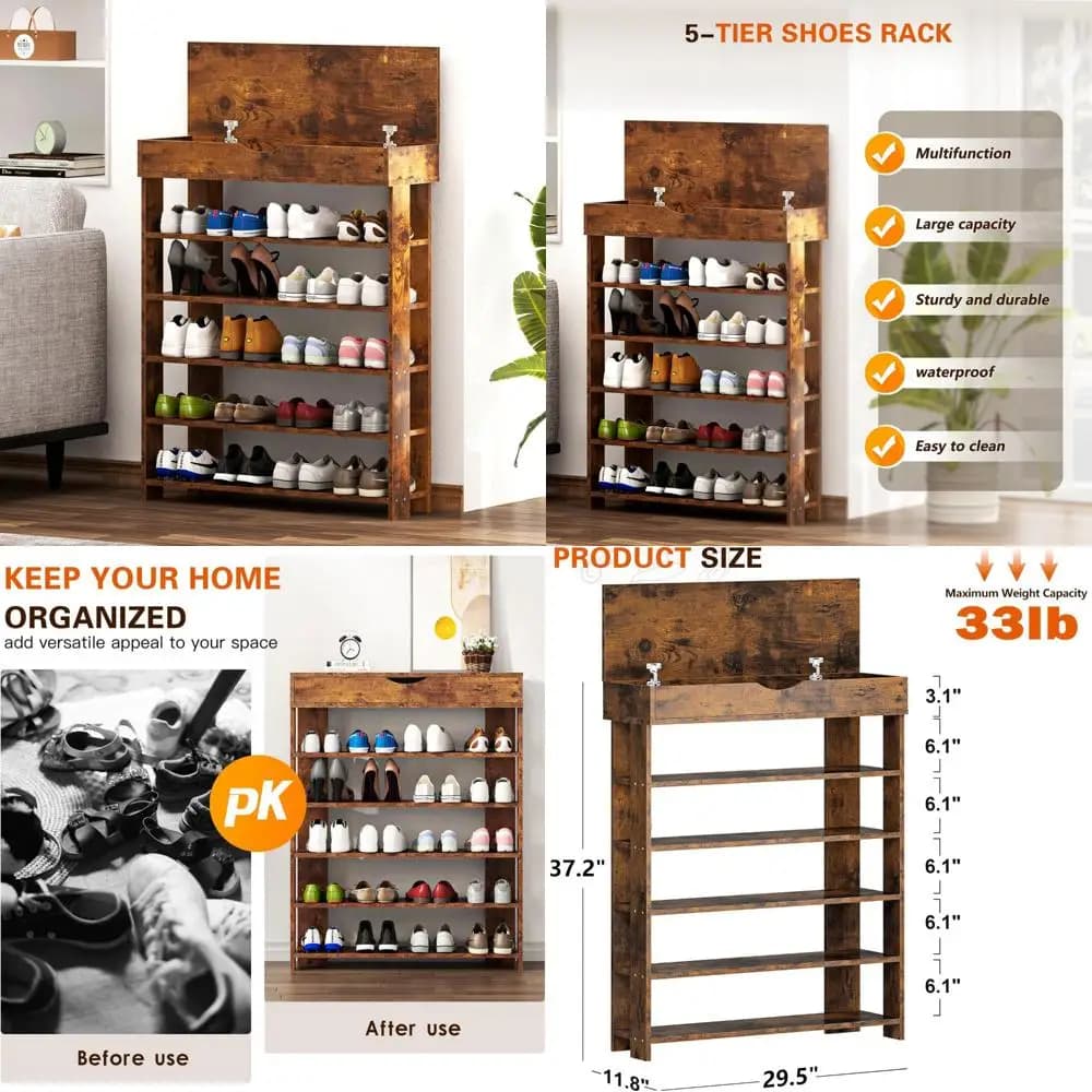 5 level wooden shoe holder for entrance: heel organizer, sneakers and casual shoes