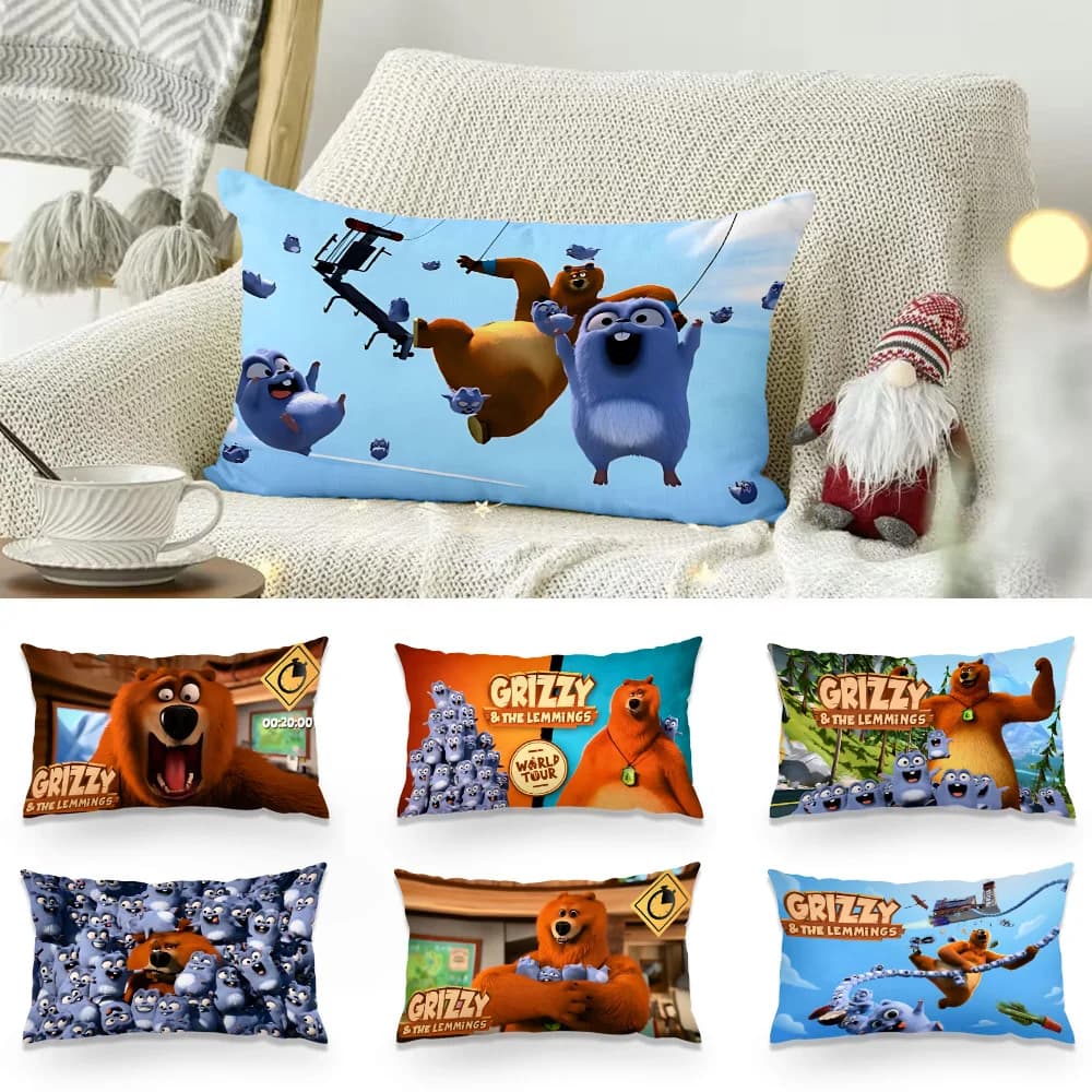 Cartoon Grizzly And Lemmings Pillow Covers Cartoon Sofa Decorative Home Double-sided Printing Short Plush Cute Cushion Cover