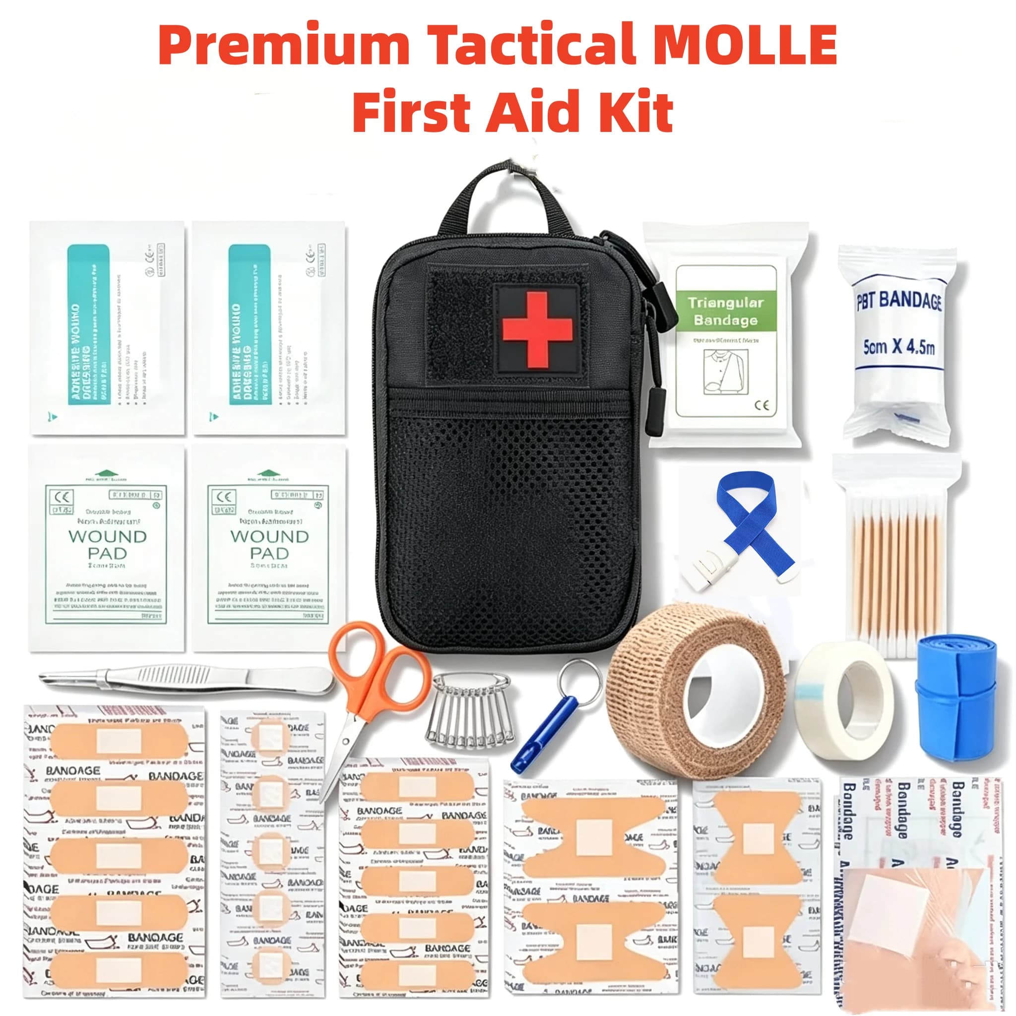 107pcs Premium Tactical MOLLE First Aid Kit, Emergency Survival Bag for Camping, Hiking, Hunting, Travel, Car & Outdoor