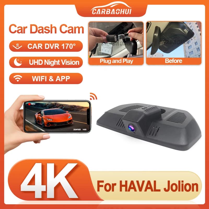 Plug and play 4K Dash Cam for Haval Jolion GWM Car Camera Dashcam WIFI Car Dvr, fits only for left-hand drive