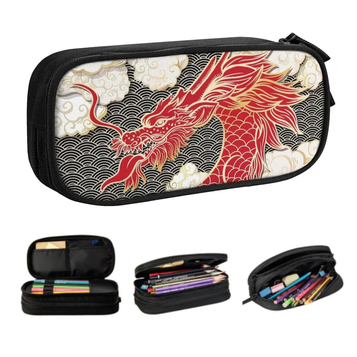 Astuccio per matite modello Totem drago rosso cinese personalizzato per ragazzi Gilrs grande tradizione di archiviazione cancelleria per portapenne in stile asiatico