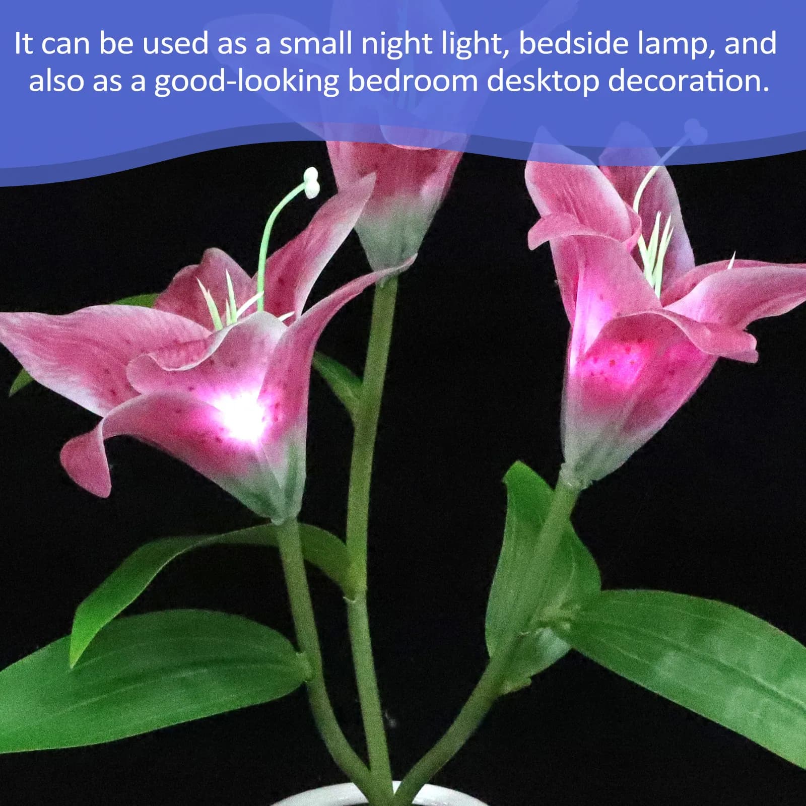 Lily Flower Pot Night Lamp Creative Tabletop Light for Bedroom Desk Decor Bedside Lamp Soft Eye-Caring Ambient Room Decorative