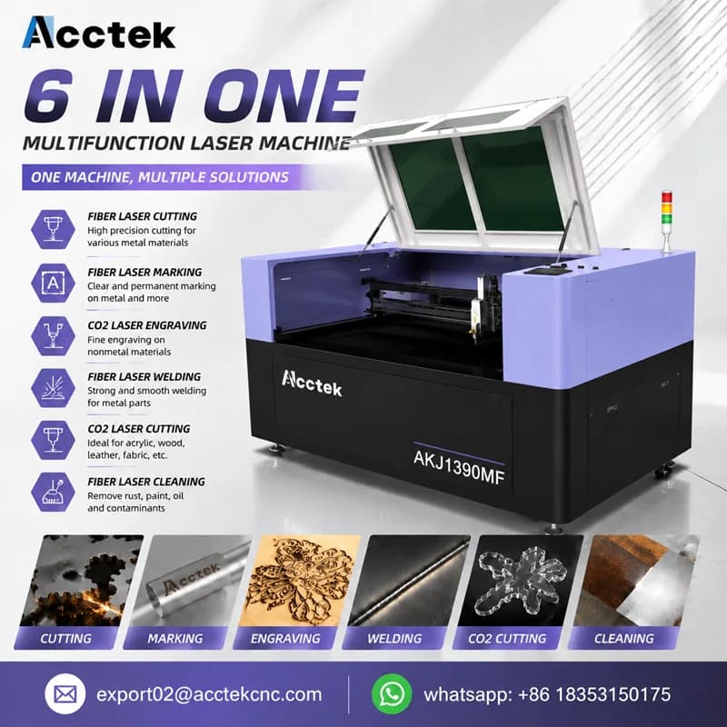 6 Functions in One Laser Machine Fiber Laser Cutter Marking Welding Cleaning CO2 Engraver for Metal Stainless Steel Acrylic Wood