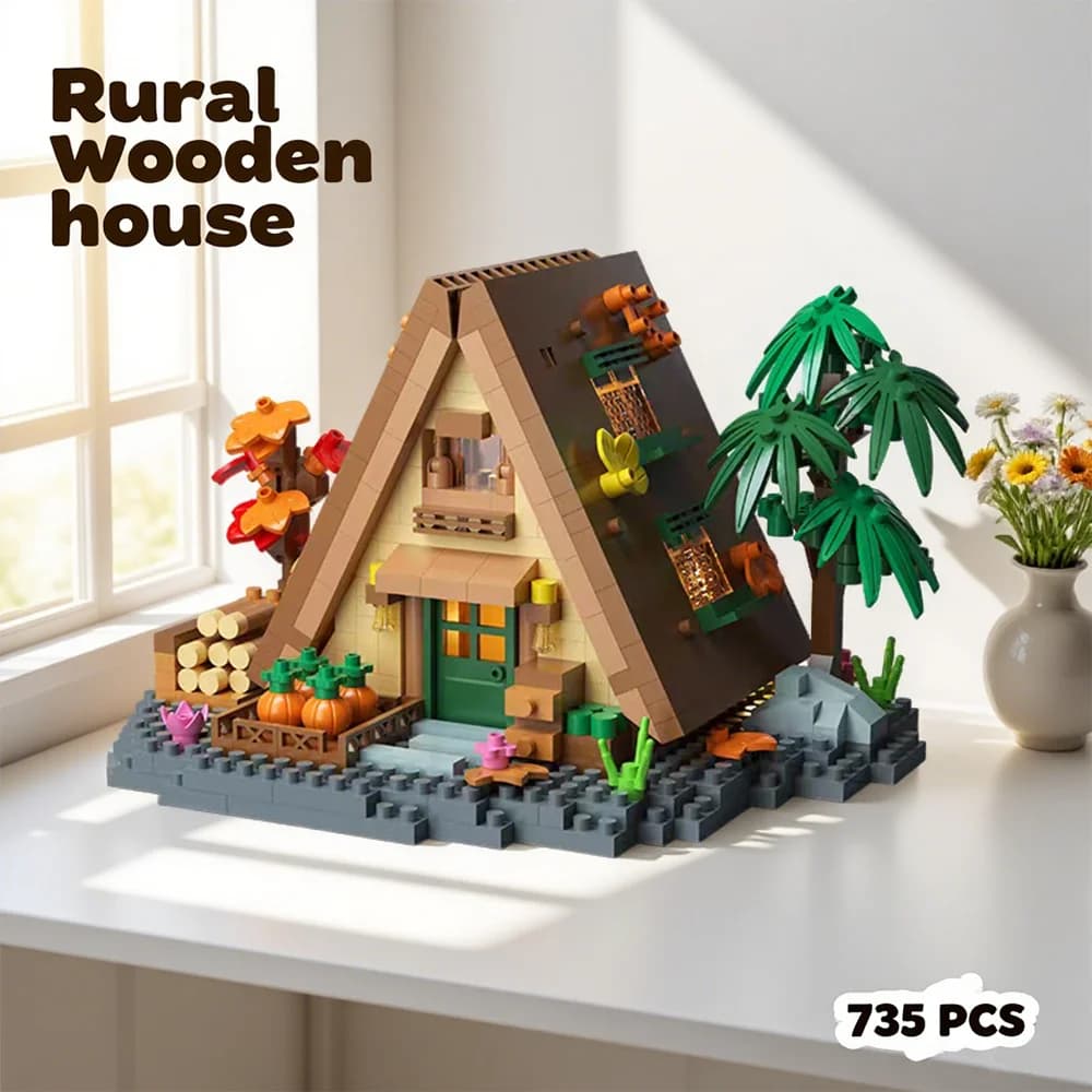 Set di blocchi di costruzione per case in legno rurale - Kit modello di cabina di campagna fai-da-te, giocattolo puzzle 3D per adulti e bambini