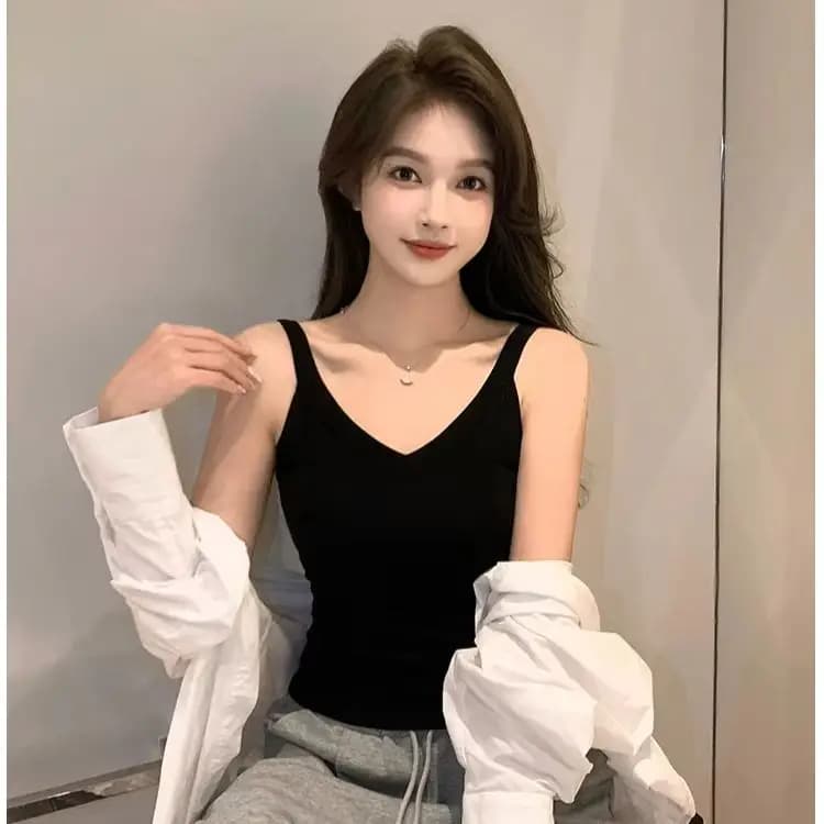 Cotton V-Neck Tank Top Women Summer-Ready, Fitted, Outerwear, Sleeveless, Conceals Underarm Bulge, Stretchy, Breathable, Lightwe