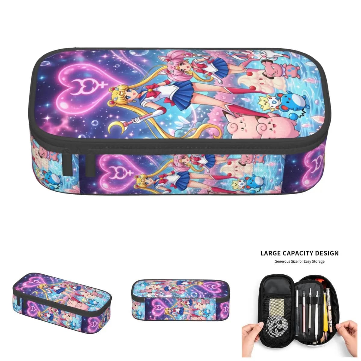 Astuccio per matite Sailor Moon Sailor Chibi Moon per ragazzo e ragazza, astuccio per matite Cleffa Togepi Marill Sylveon, materiale scolastico