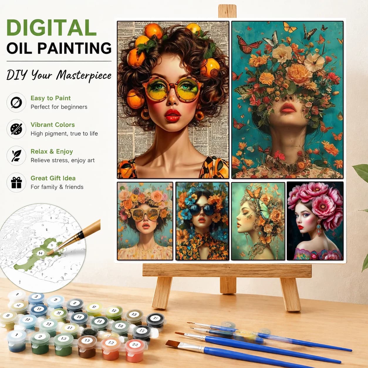 Painting By Numbers Women Flowers Butterflies Adult Oil Kit DIY Acrylic Paint Canva Artwork Canva Art Gift Home Decoration