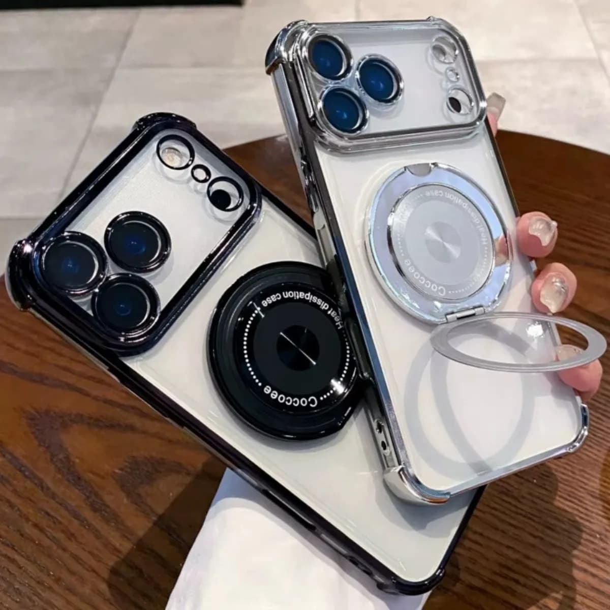 Custodia magnetica trasparente per telefono con 360 ° Supporto rotante e pellicola protettiva per obiettivo per iPhone 17 Air 16E 15 14 13 12 11 Plus Pro Max