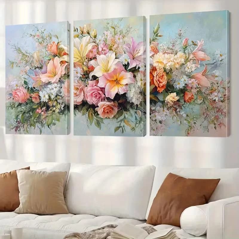 Triptych Diamond Art Mosaic Spring/Summer Rose Lily Bouquet Diamond Painting Pictures Of Rhinestones DIY Embroidery Cross Stitch