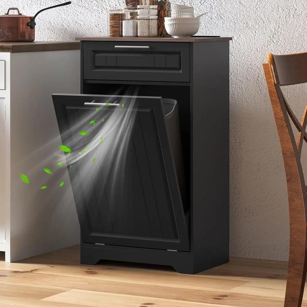 Mobiletto per bidone della spazzatura da esterno da 10 galloni con funzione deodorante, mobiletto in legno per bidone della spazzatura con vano portaoggetti, mobiletto nascosto per lavanderia
