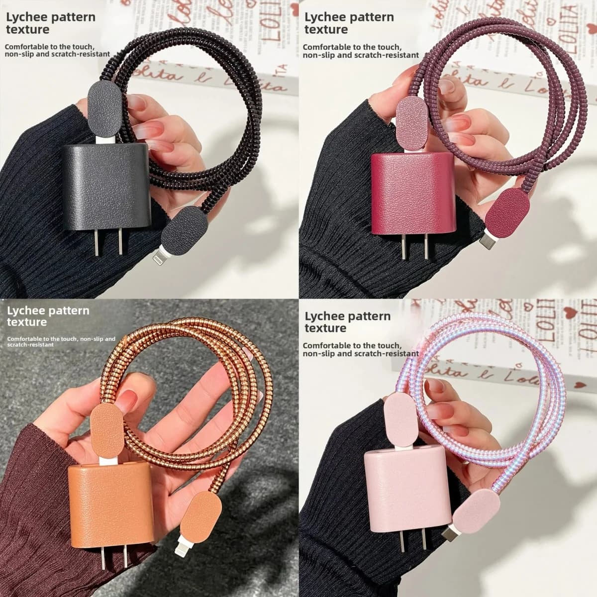 Custodia Protettiva per Caricabatterie 18W/20W con Texture Lychee e Protezione Cavo per iPhone 16 15, Avvolgicavo per Cavo di Ricarica e Dati