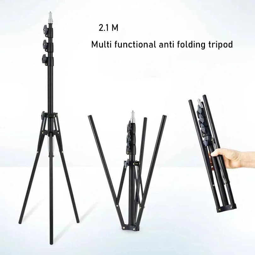 Supporto per luce fotografica da 2,1 M Supporto per telefono treppiede regolabile Supporto per lampada portatile con vite da 1/4 per luce pieghevole Flash Softbox