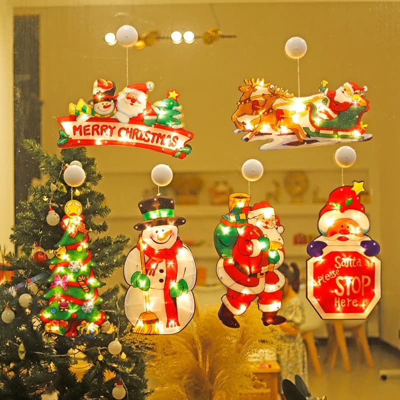 1pc Christmas Hanging LED Sucker Lamp Light Santa Claus Snowman Holiday Window Display New Year Decoration Xmas Party Supply