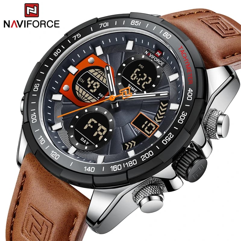 2022 NAVIFORCE Orologi Sportivi per Gli Uomini Forte Luminoso Doppio Display Impermeabile Al Quarzo Orologio Da Polso In Vera Pelle Relogio Masculino