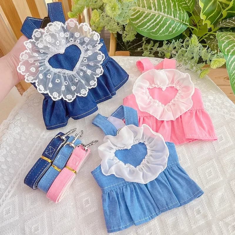 Abito in pizzo per cani alla moda con guinzaglio Vestiti estivi per cani Simpatico cucciolo Abito da principessa Gonna da sposa per gatti Abbigliamento per animali domestici Vestiti per chihuahua