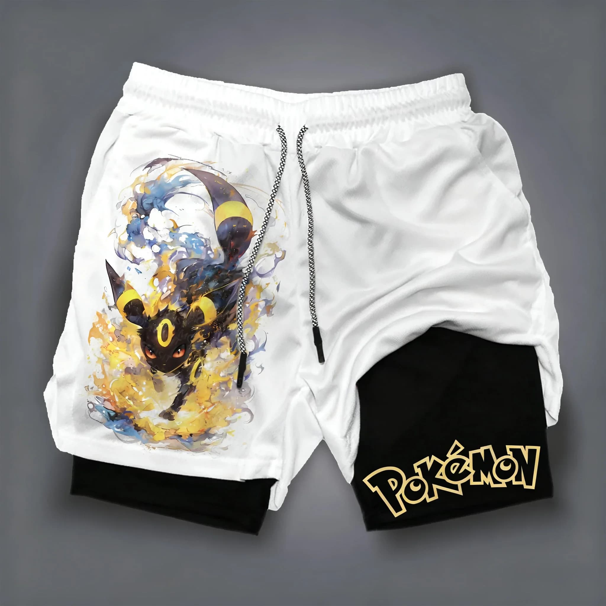 Pantaloncini Pokémon Anime Bianchi a Doppio Strato 2026 Unisex Estivi Nuovi da Corsa Basket Traspiranti ad Asciugatura Rapida Sportivi 2-in-1